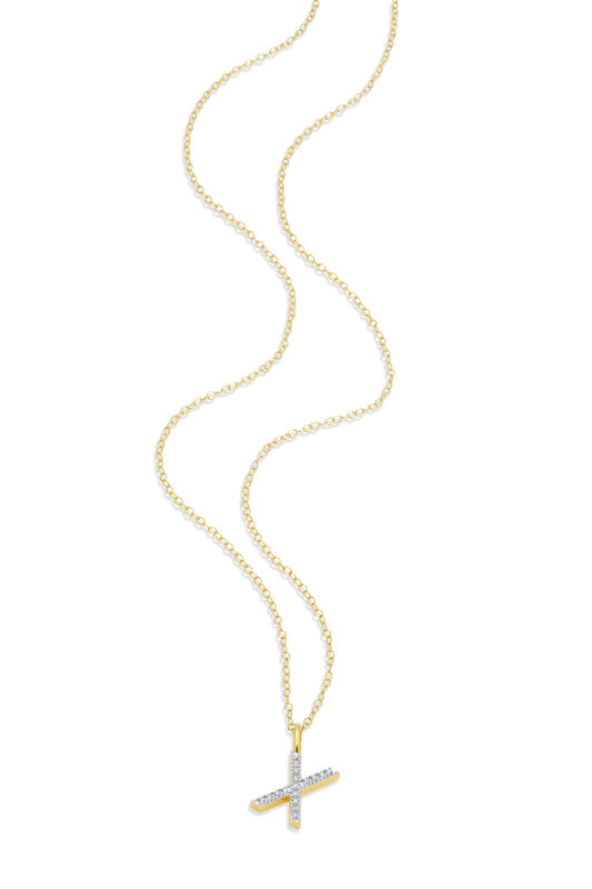 Lab Grown Diamond Letter X Initial Pendant Necklace in 14k Yellow Gold Plated Sterling Silver image number null