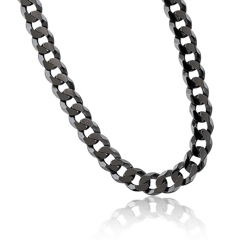 Curb 22" Chain 6.4mm in Black Rhodium & Sterling Silver image number null