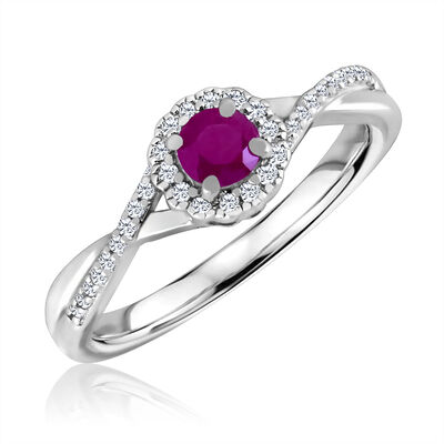 Round-Cut Ruby & Diamond Infinity Ring in Sterling Silver