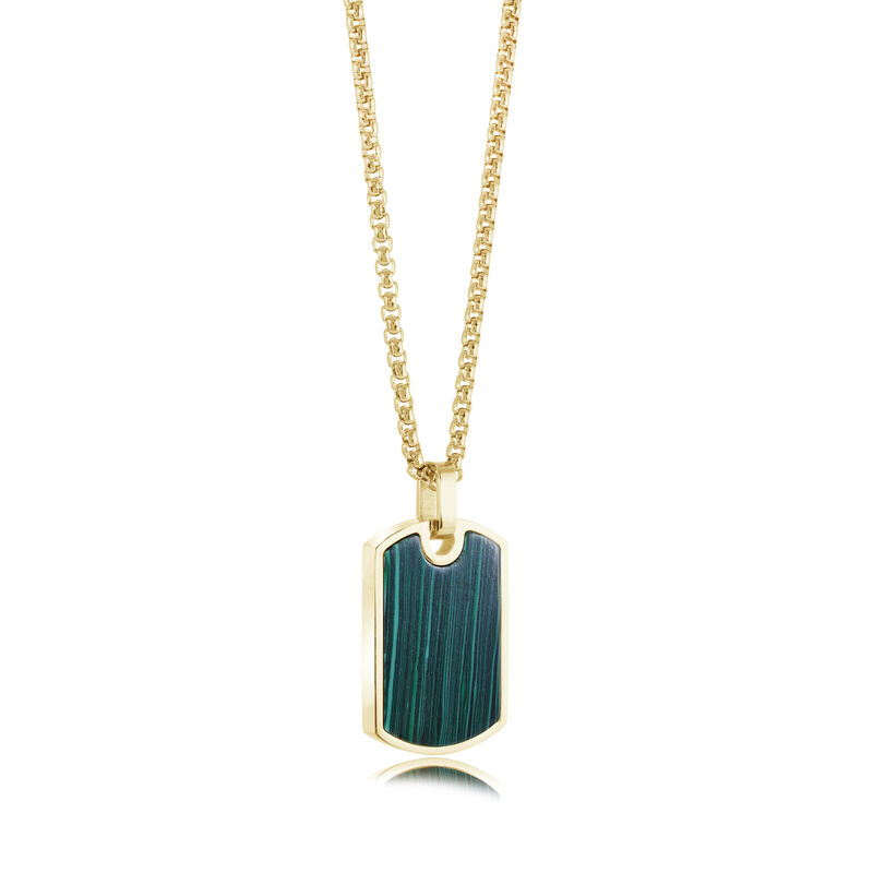 Italgem Steel Malachite Dog Tag Pendant in Gold IP Stainless Steel image number null