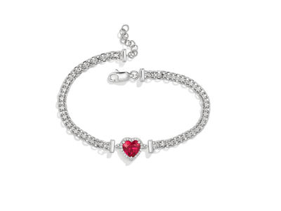 Created Ruby & White Sapphire Heart Bracelet in Sterling Silver
