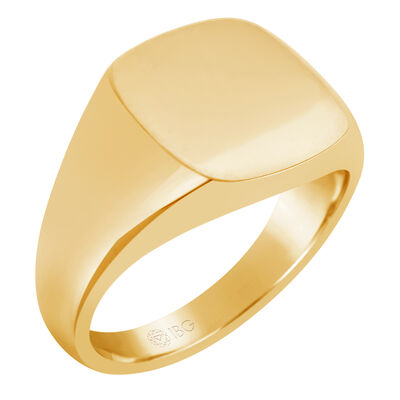 Cushion All polished Top Signet Ring 14x14mm in 14k Yellow Gold 