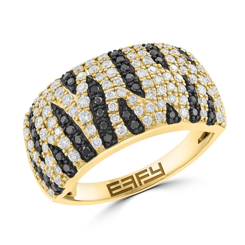 EFFY .93ctw. White Black Diamond Animal Print Fashion Ring in 14k Yellow Gold image number null