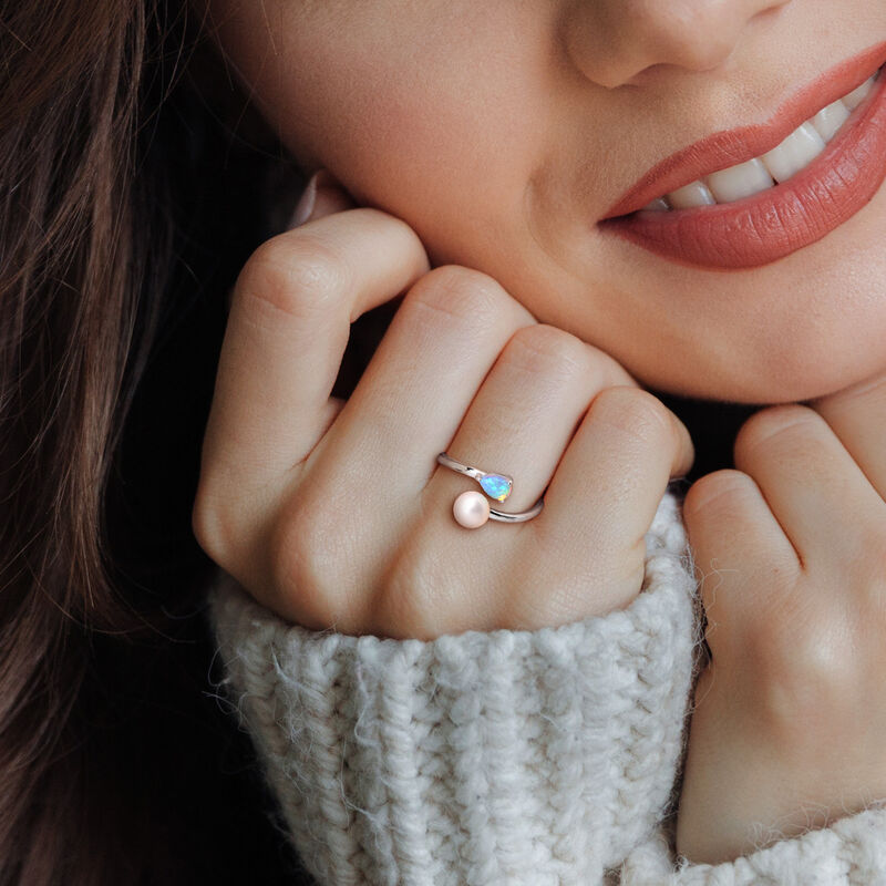 Ethiopian Opal & Freshwater Cultured Pearl Ring in Sterling Silver image number null