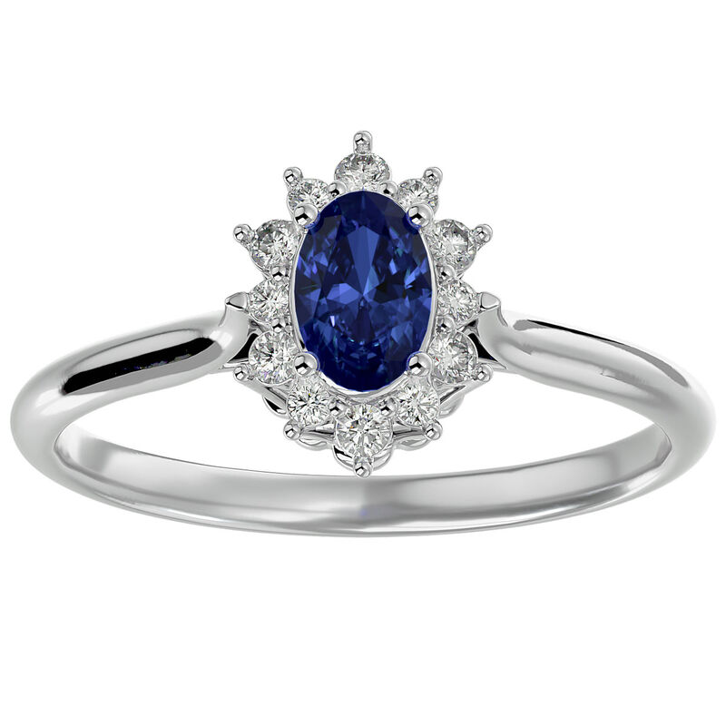 Oval-Cut Tanzanite & Diamond Halo Ring in 14k White Gold image number null