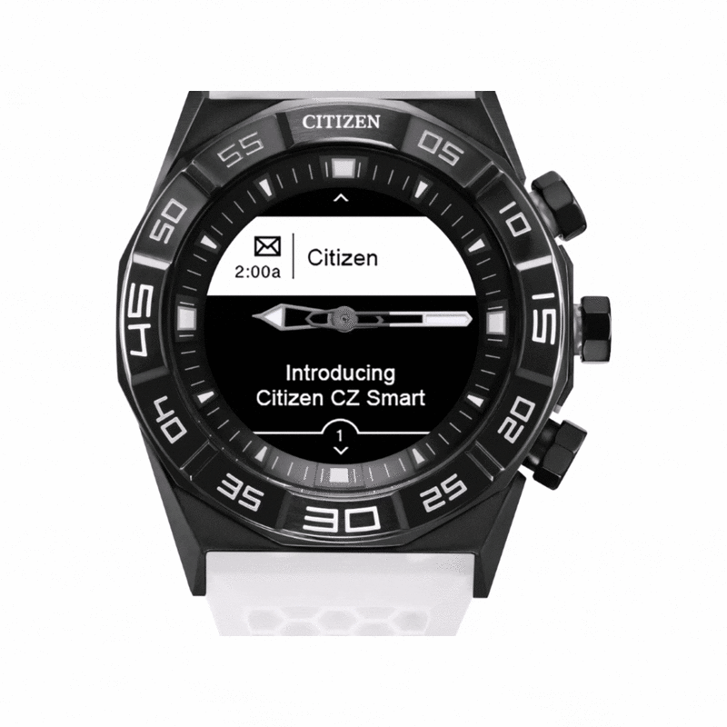 Citizen CZ Smart 44mm Black IP Stainless Steel Hybrid Heart Rate Smartwatch with White Silicone Strap JX1007-12E image number null