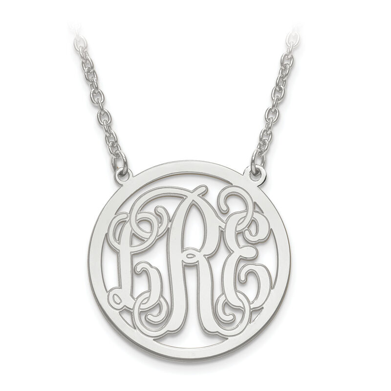 Etched Outline 26mm Monogram Circle Pendant in Sterling Silver (up to 3 letters) image number null