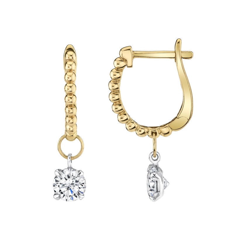 Lab Grown Diamond 1ctw. Round Solitaire Beaded Dangle Hoop Earrings in 14k Yellow Gold image number null
