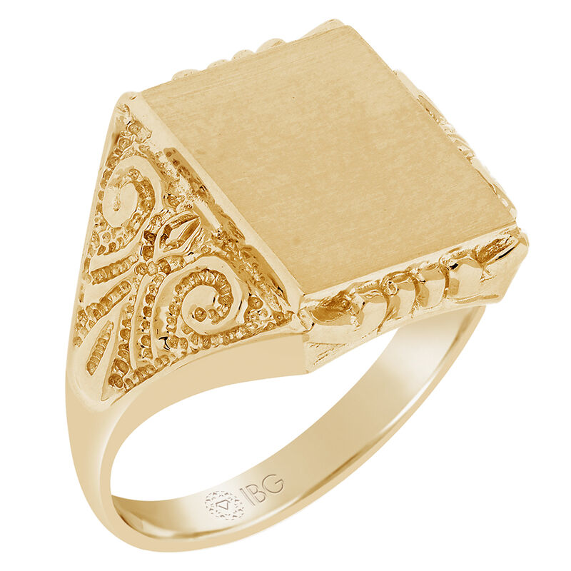 Satin Top and polished Sides Signet Ring 14x12mm in 14k Yellow Gold image number null