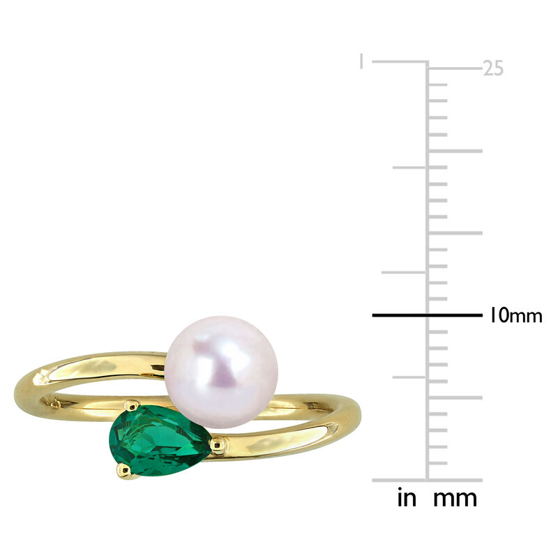 Created Emerald & Freshwater Cultured Pearl Ring in Gold Plated image number null