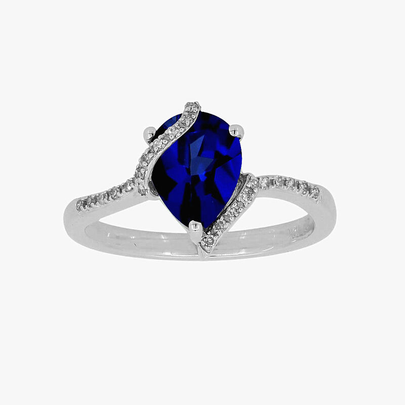 Pear Shaped Diamond Sapphire Swirl Ring in 10k White Gold image number null