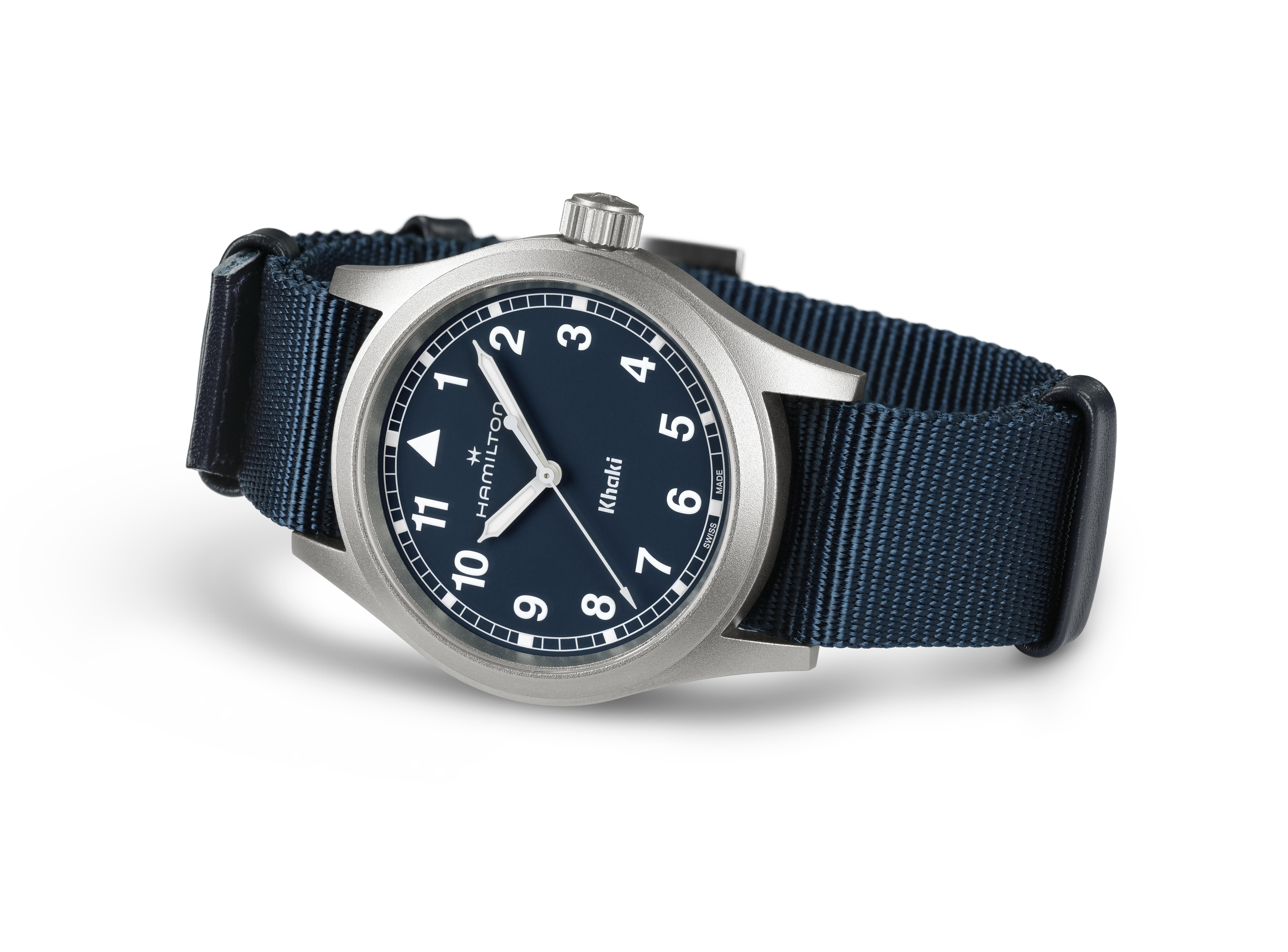 Hamilton Men's Khaki Field Quartz Blue Dial Blue NATO Strap Watch