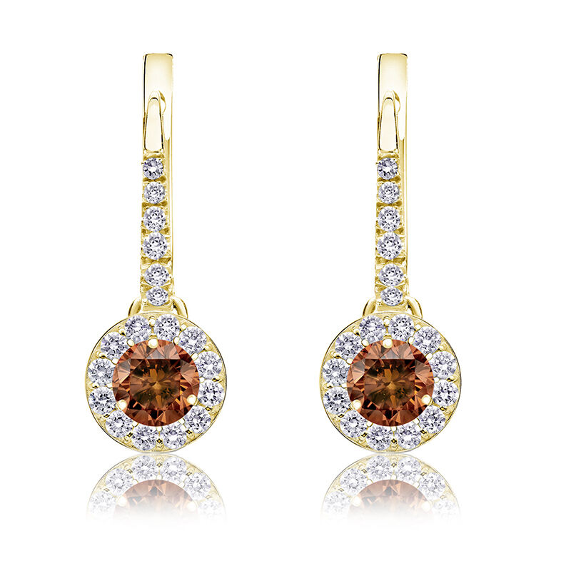 Champagne 1/2ct. Drop Diamond Halo Earrings in 14k Yellow Gold image number null