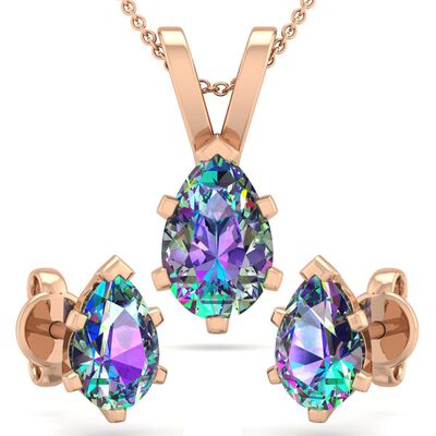 Pear Mystic Topaz Necklace & Earring Jewelry Set in Rose Gold Plated Sterling Silver