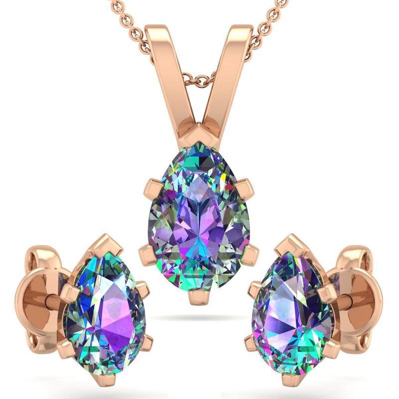Pear Mystic Topaz Necklace & Earring Jewelry Set in 14k Rose Gold image number null