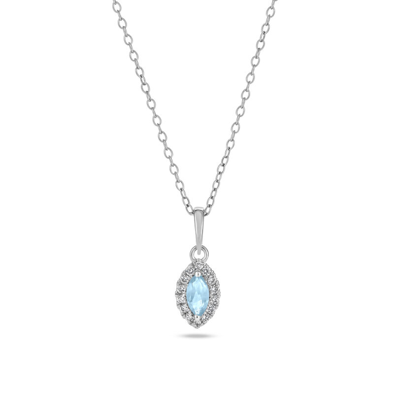 Marquise Aquamarine Halo Lab Grown Diamond Pendant in Sterling Silver image number null