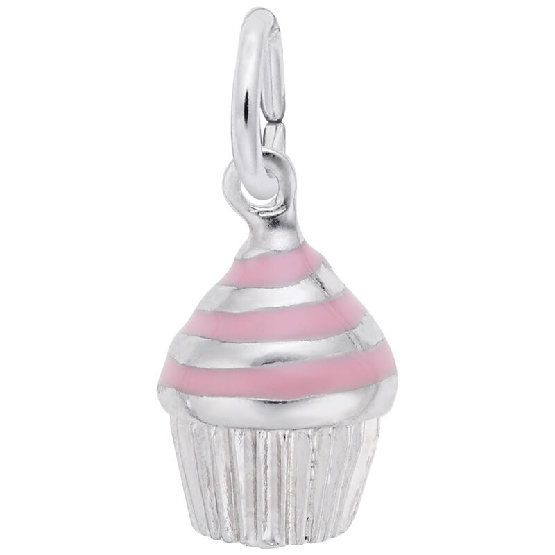 Pink Cupcake Charm in Sterling Silver image number null