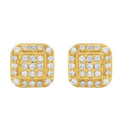 Men's Diamond 3/4ctw. Cushion Cluster Stud Earrings in 10k Yellow Gold