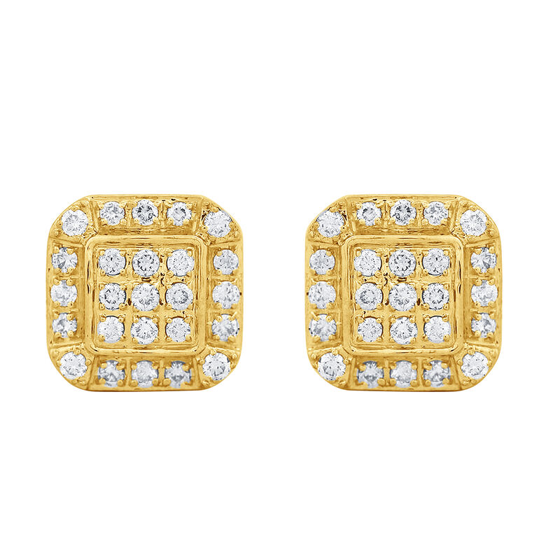 Men's Diamond 3/4ctw. Cushion Cluster Stud Earrings in 10k Yellow Gold image number null