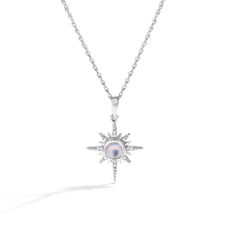 Moonstone & Diamond Star Pendant in Sterling Silver image number null