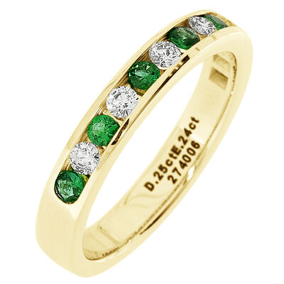Diamond & Emerald Channel Set 1/4ctw. Band in 14k Yellow Gold