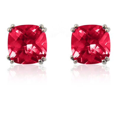 Created Ruby Cushion-Cut Stud Earrings in Sterling Silver