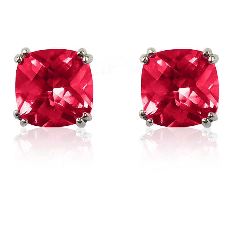 Created Ruby Cushion-Cut Stud Earrings in Sterling Silver image number null