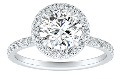 Ashlin. Lab Grown 1ctw. Diamond Halo Engagement Ring in 14k White Gold