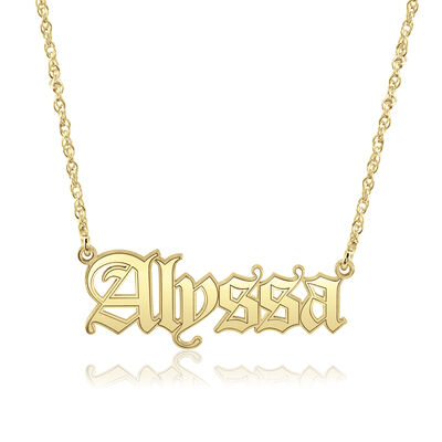 High Polished Personalized Gothic Name Necklace in 14k Yellow Gold