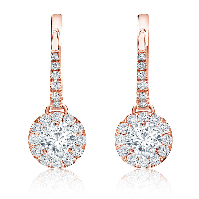 Diamond Halo 1ct. t.w. Dangle Earrings in 14k Rose Gold image number null