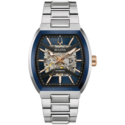 Bulova Men's Maquina Automatic Blue Skeleton Dial Stainless Steel Bracelet 40mm Watch 98A319