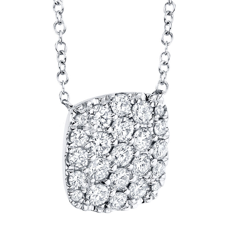 Shy Creation 0.53 ctw Pave Diamond Cushion Shaped Pendant Necklace in 14k White Gold SC22004399 image number null