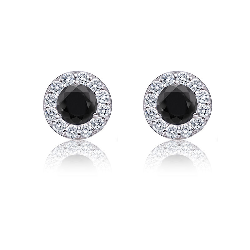 Black & White 1/2ct. Diamond Halo Stud Earrings in 14k White Gold image number null