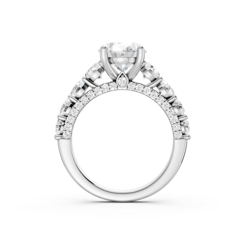Oval Lab Grown Diamond 4 3/4ctw. Graduated Cathedral Engagement Ring with Round Diamonds in 14k White Gold image number null