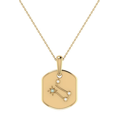 Diamond and Moonstone Gemini Constellation Zodiac Tag Necklace in 14k Yellow Gold Plated Sterling Silver