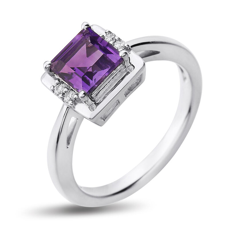 Princess-Cut Amethyst & Diamond Ring in Sterling Silver image number null