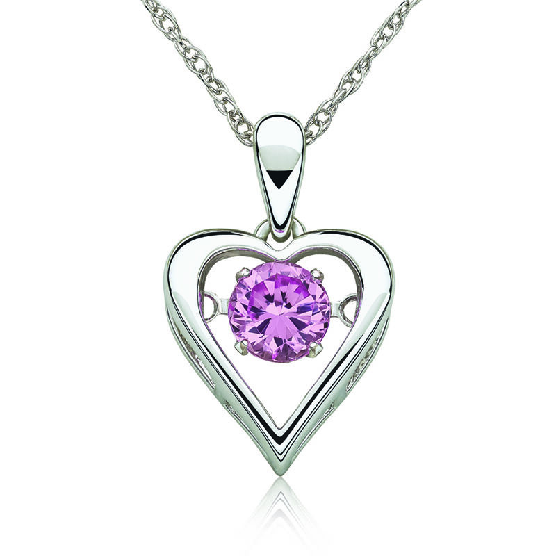 Pink Gemstone Beating Solitaire Heart Pendant in Sterling Silver image number null