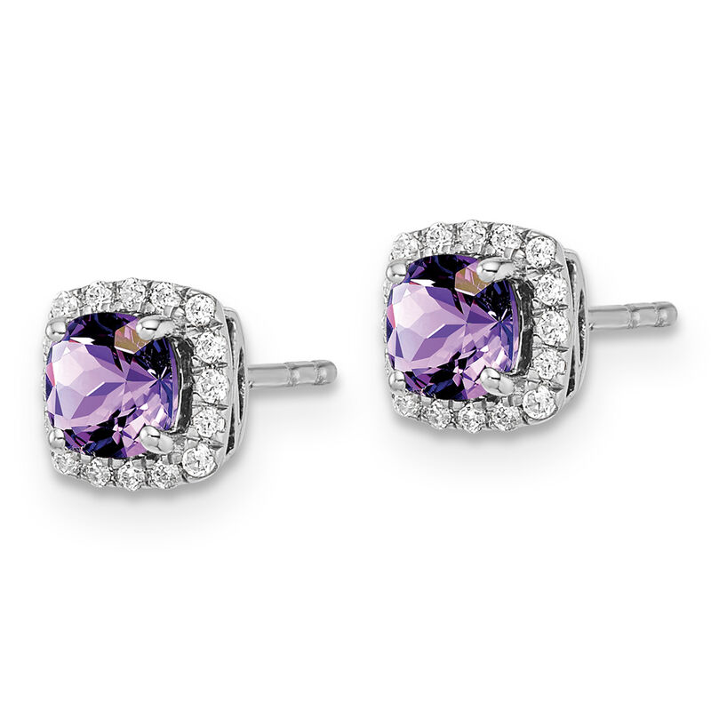Cushion-Cut Amethyst & Diamond Halo Stud Earrings in Sterling Silver image number null