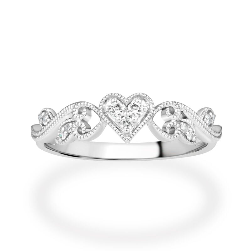 Diamond Heart Scroll Design Promise Ring in 10k white Gold image number null