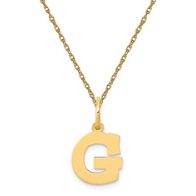 Small Block G Initial Necklace in 14k Yellow Gold