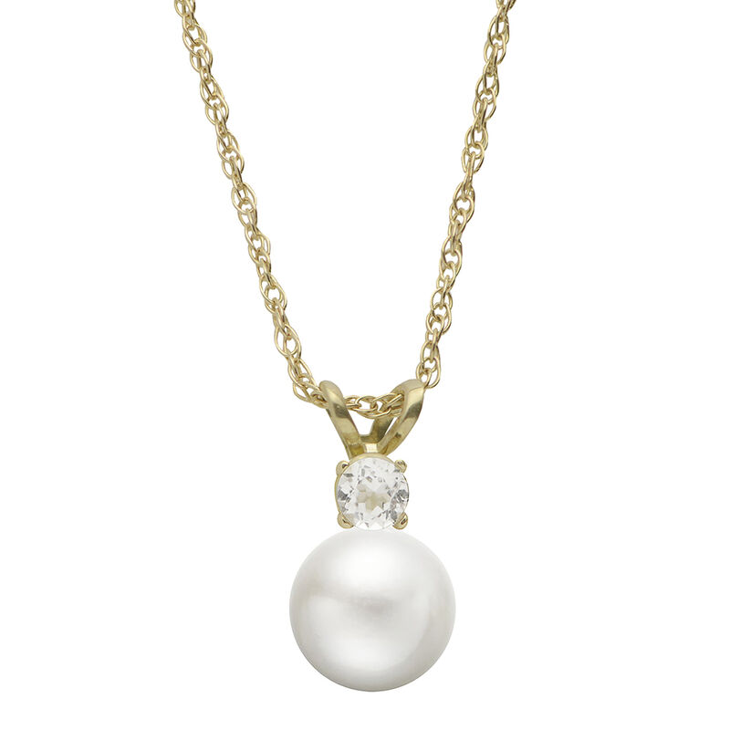 Imperial Pearl Freshwater Cultured Pearl & White Topaz 10k Gold-Filled Pendant Necklace image number null