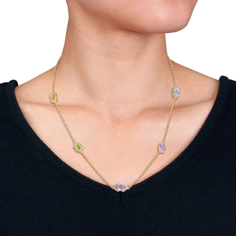 Multi Gemstone Station Necklace in Gold Plated image number null