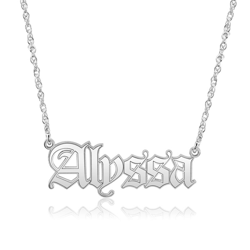High Polished Personalized Gothic Name Necklace in 14k White Gold image number null