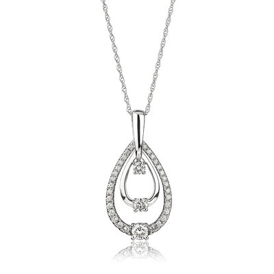 Diamond Polished Double Teardrop Pendant 3/8ctw in 10k White Gold