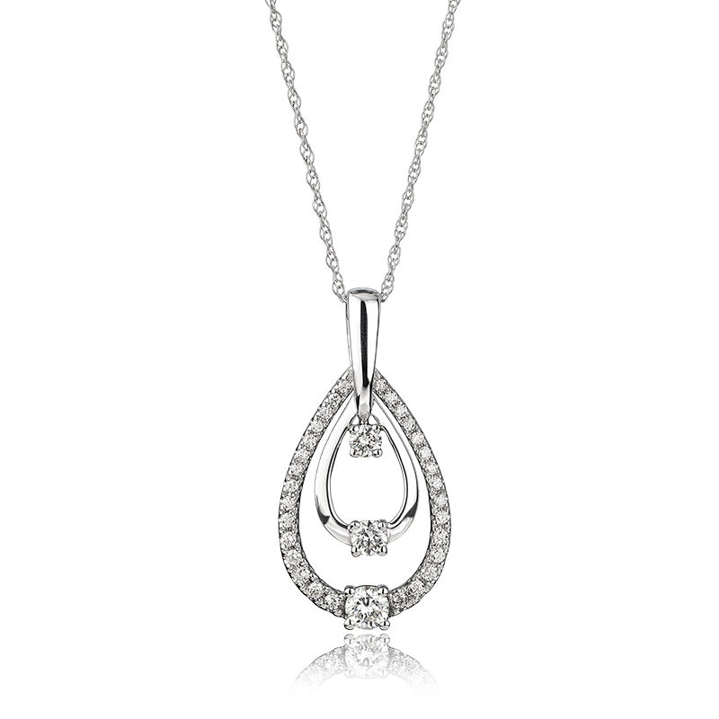 Diamond Polished Double Teardrop Pendant 3/8ctw in 10k White Gold image number null