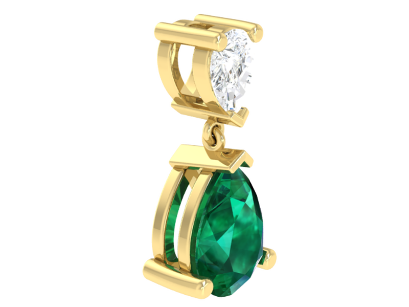 Pear-Shaped Created Emerald Lab Grown Diamond Dangle Pendant in 10k Yellow Gold image number null
