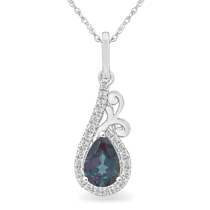 JK Crown Pear Shaped Created Alexandrite Swirl Pendant in 10k White Gold image number null