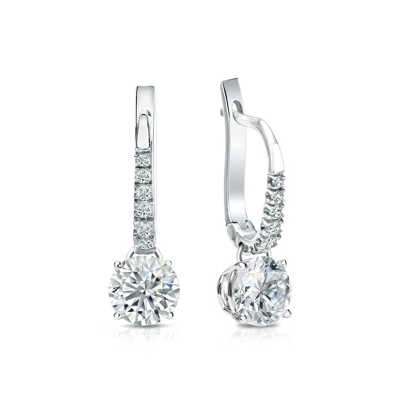 Diamond 1ctw. 4-Prong Round Drop Earrings in 14k White Gold VS2 Clarity image number null