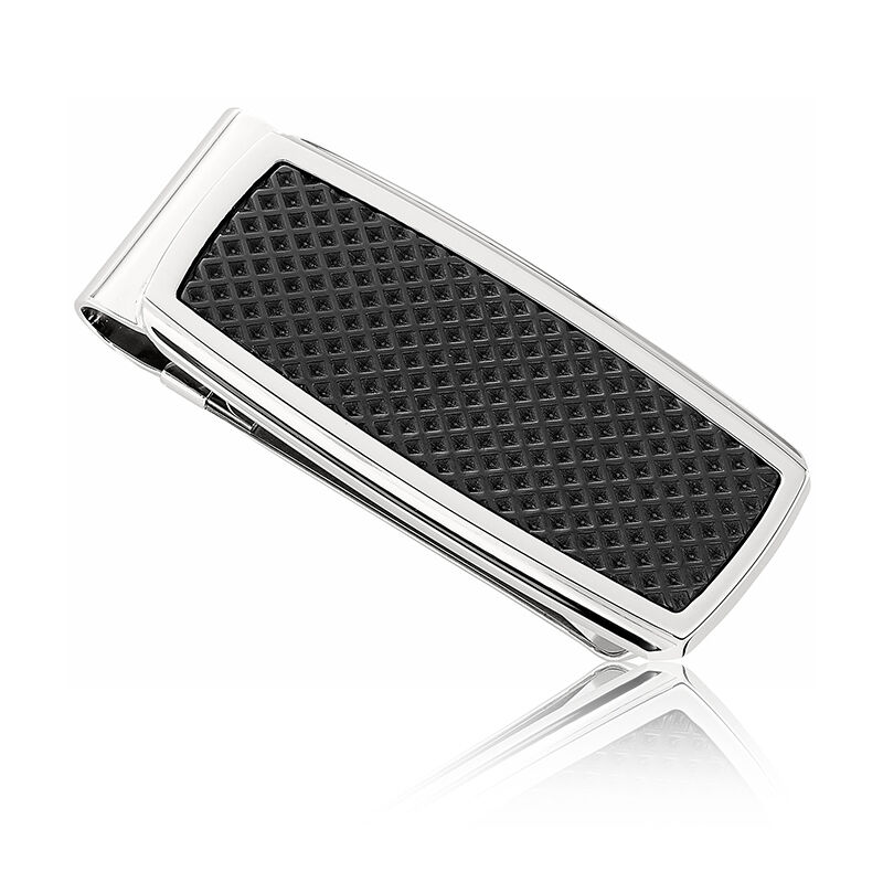 Men's Stainless Steel Money Clip with Black Ion-Plated Texture Inlay image number null