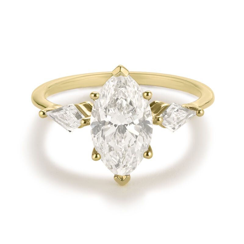 Marquise-Cut Lab Grown 2 3/8ctw. Diamond with Kite Shape Side Accents Three-Stone Engagement Ring in 14k Yellow Gold image number null